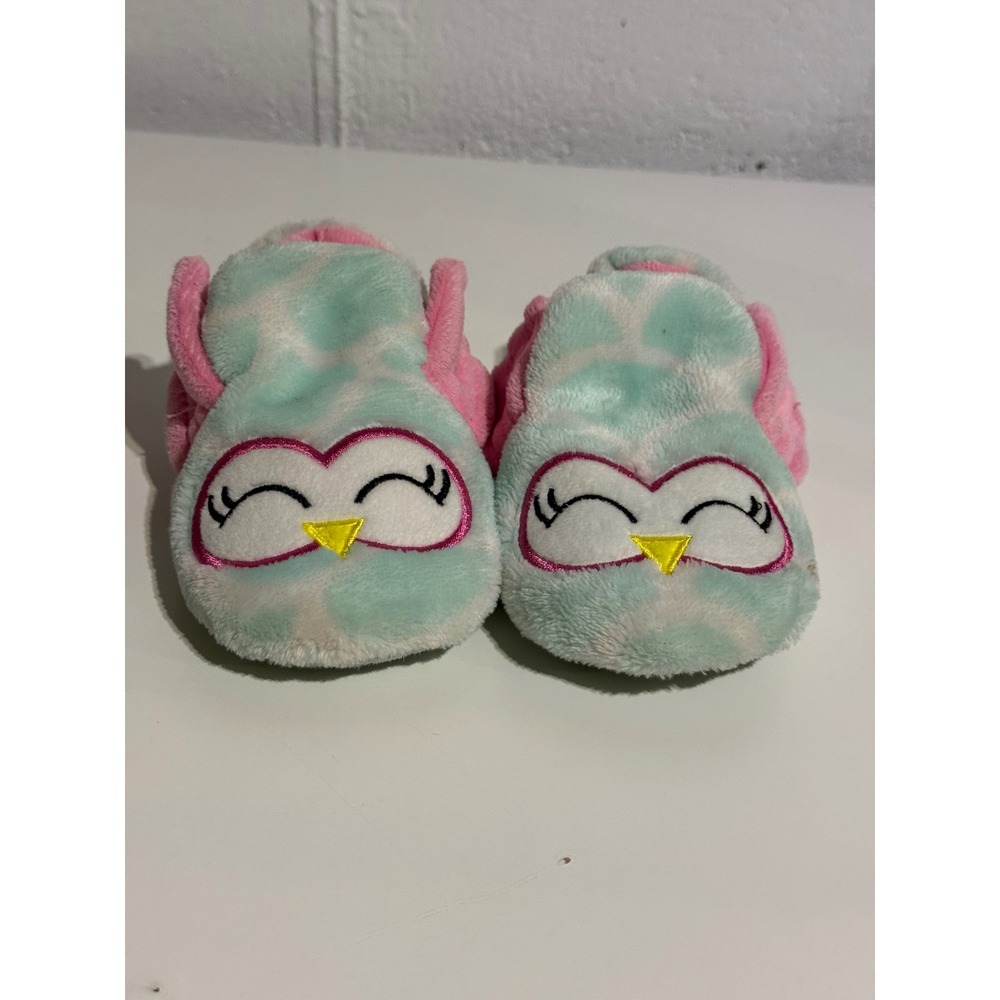 Target Kids Owl Character Slippers 12M-18M Aqua Pink Faux Fur Fuzzy House Shoes